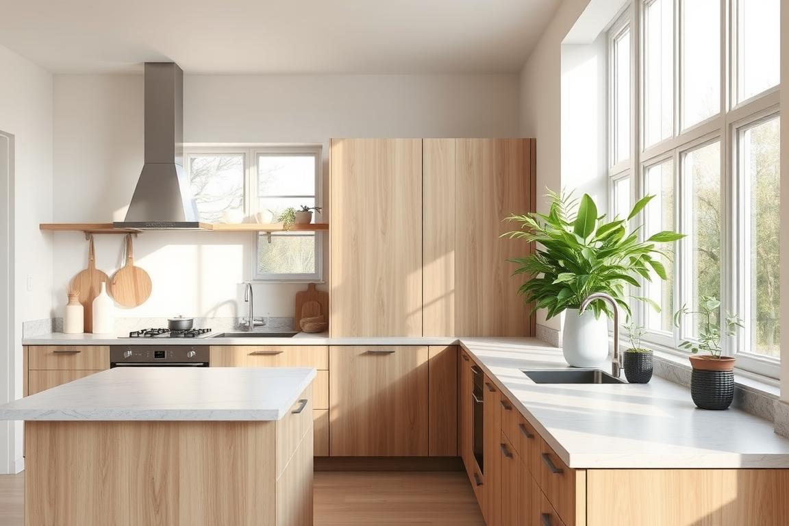 natural stone countertop in Scandinavian kitchen